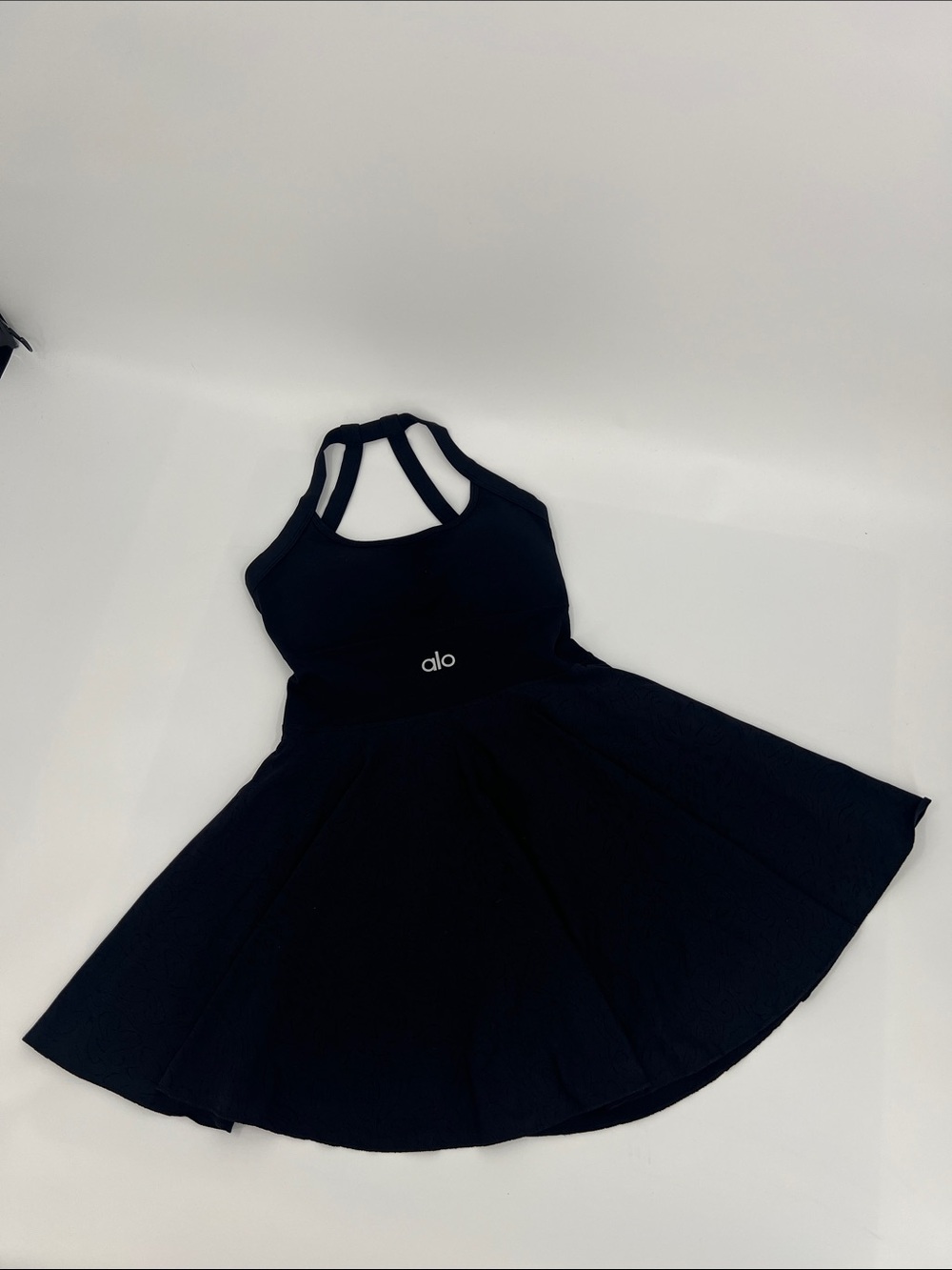 ALO Yoga Black Active Skater Dress with Strappy Back With Short Attached